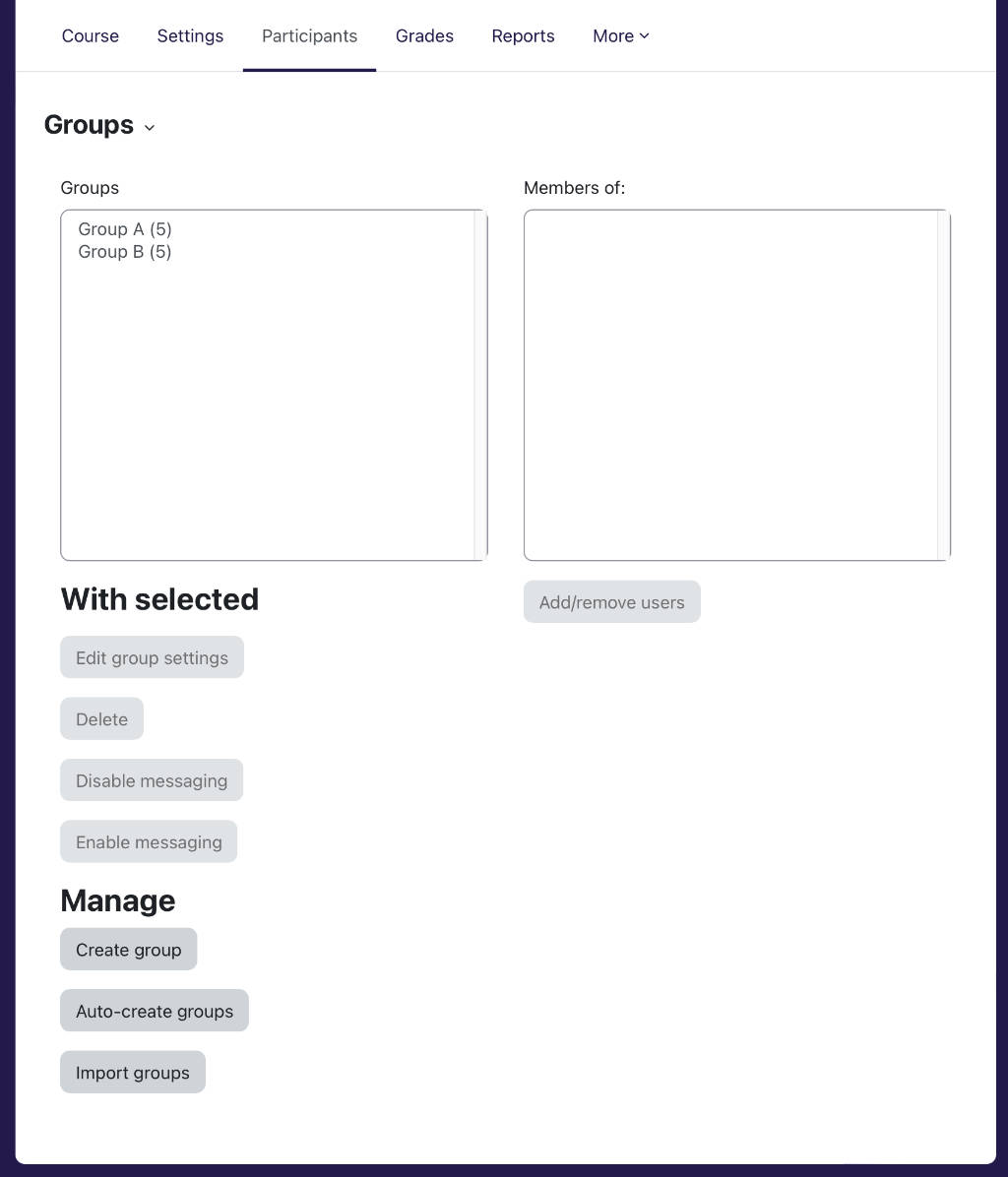 4 Groups page create group