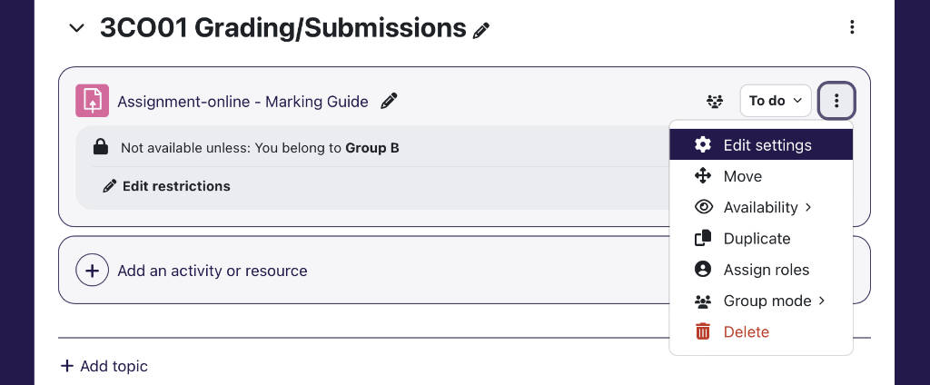 Assignment Edit Settings