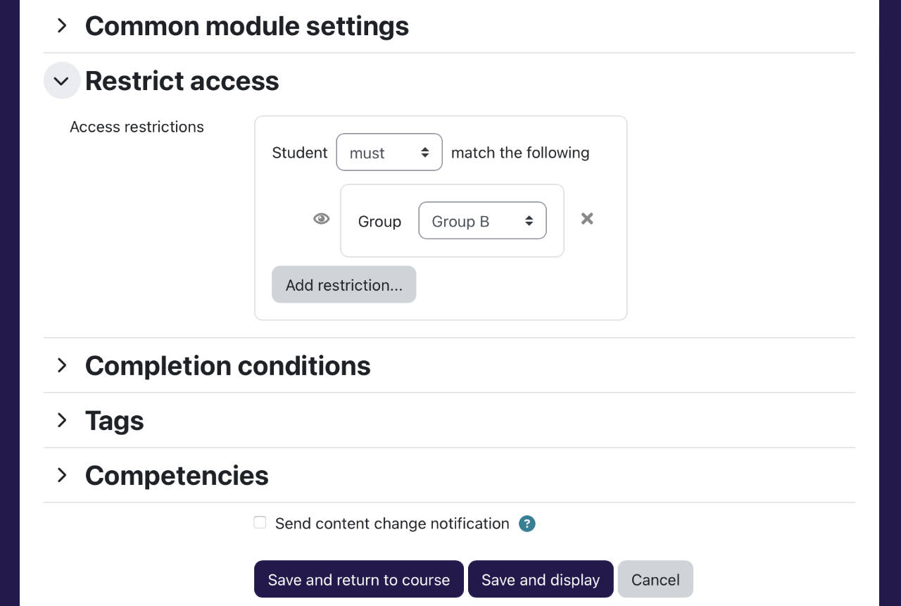 Restrict access to a group for assignment