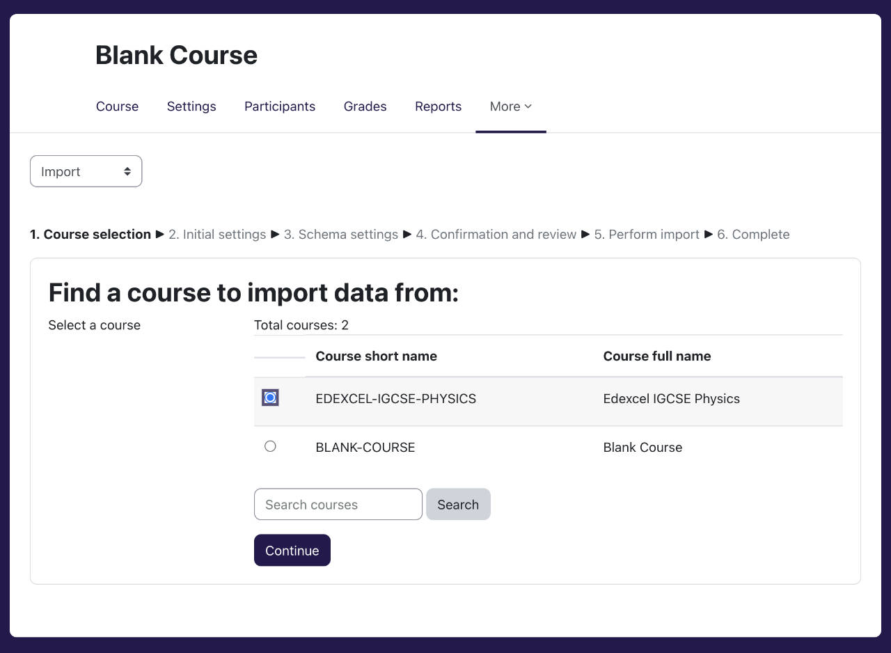 3 Find a course to import data from Whizbe