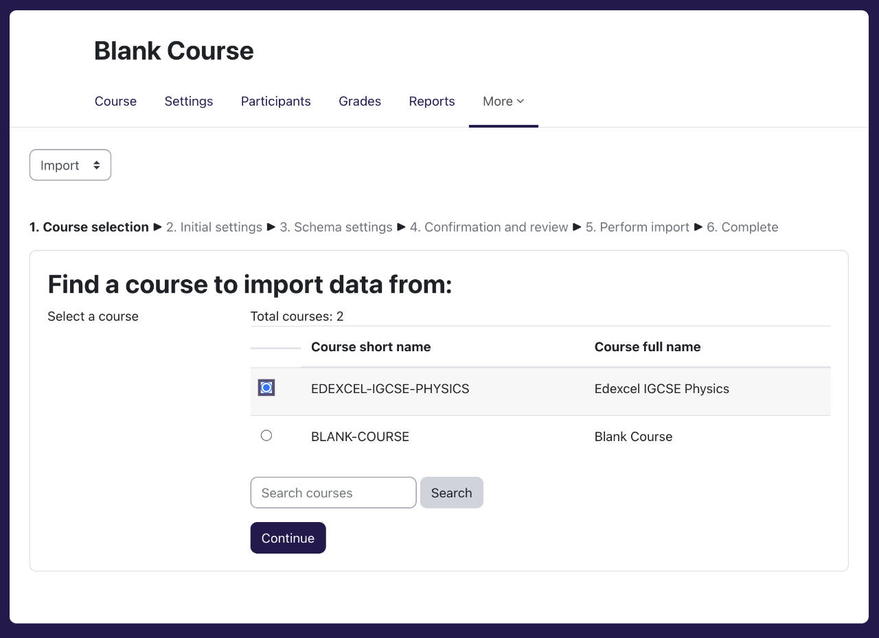 Find a course to import from